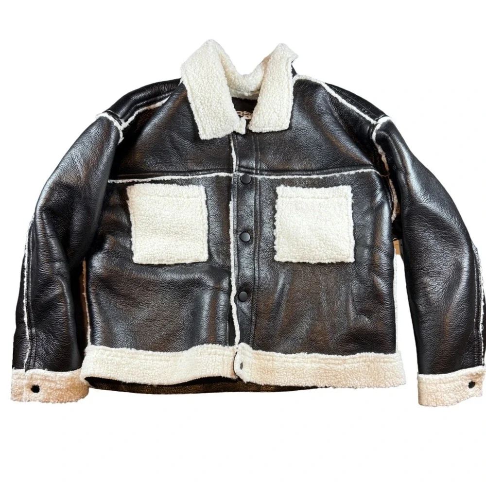 RSQ XL Teen Girl Black Faux Leather Sherpa‎ Lined Aviator Jacket